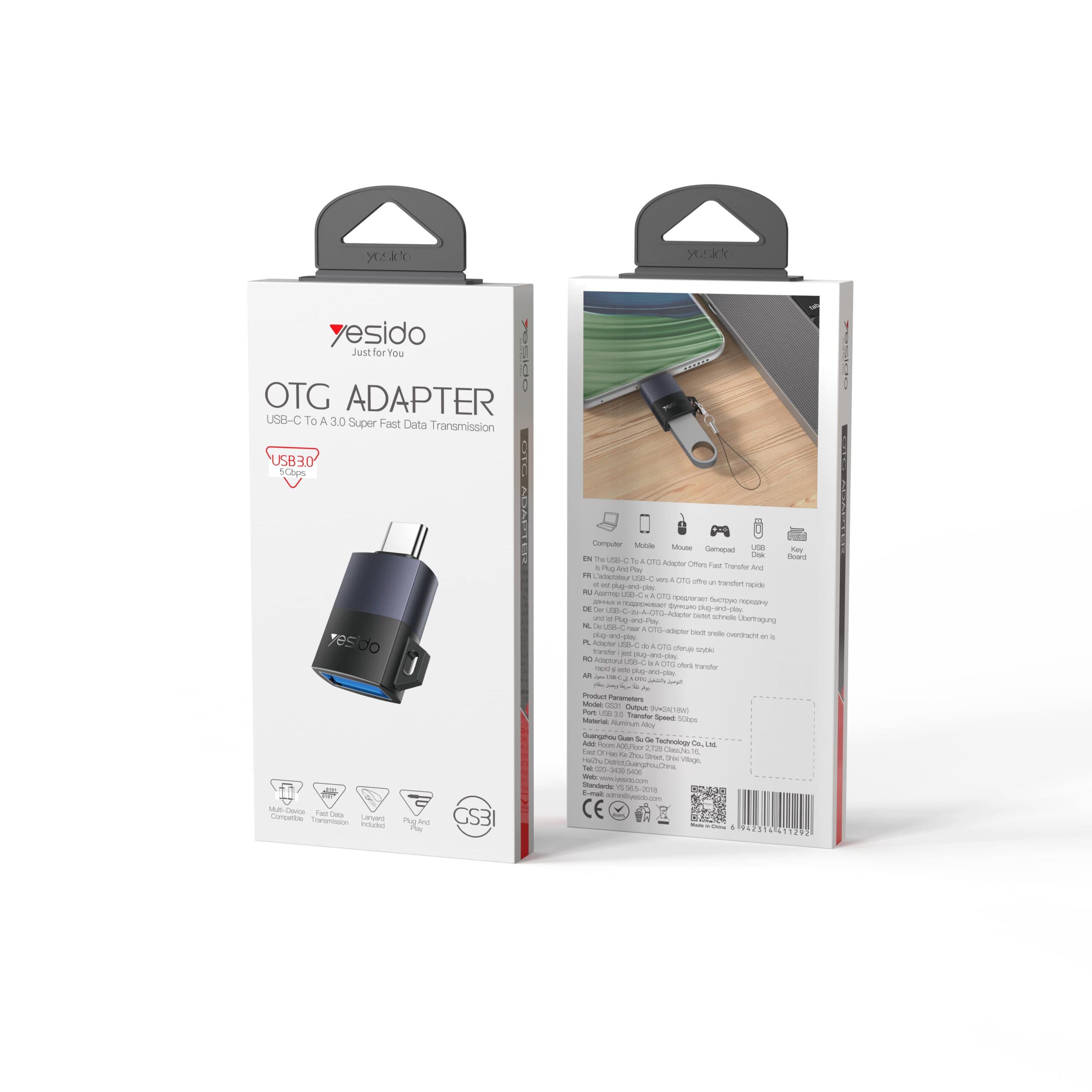 تبدیل یک USB مادگی به TYPE C نری مدل yesido OTG GS31 — تصویر ۳