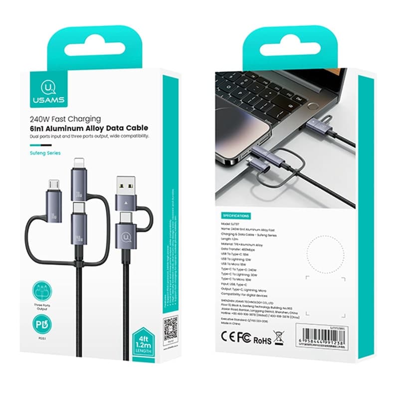 کابل تبدیل USB / USB-C به USB-C / Micro USB / Lightning یوسمز مدل SJ738 طول 2 متر — تصویر ۴