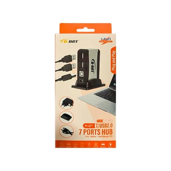 هاب USB2.0 دی نت مدل 9019 هفت پورت آداپتوردار — تصویر ۳