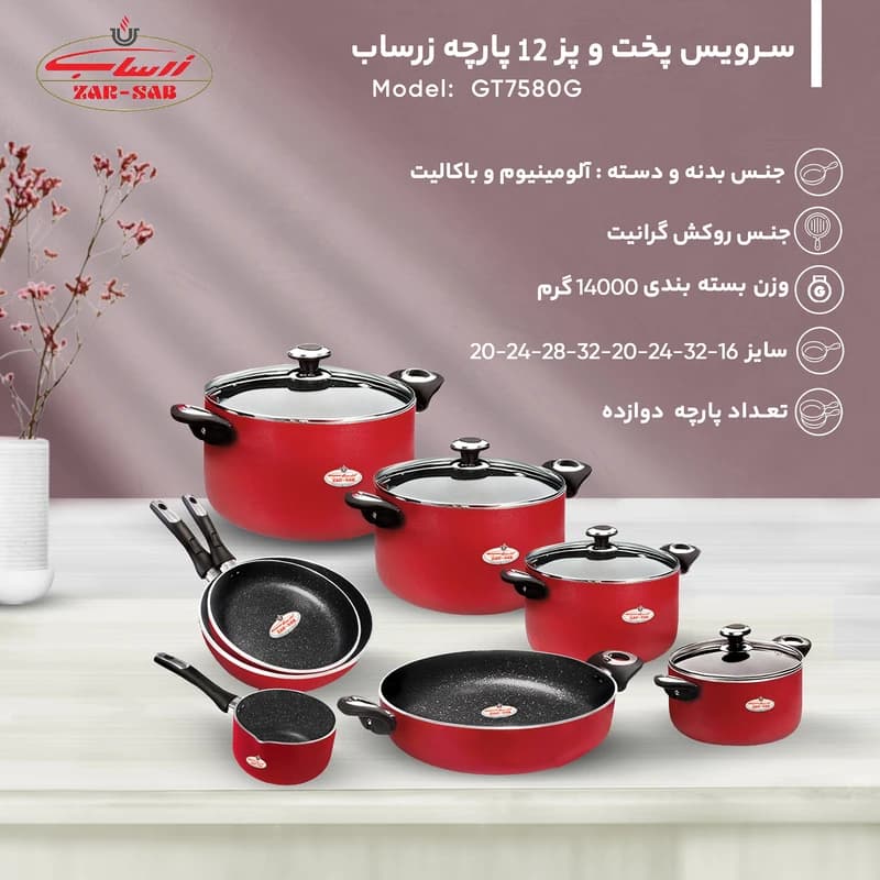 سرویس قابلمه زرساب مدل GT7580G ۱۲ پارچه گرانیتی — تصویر ۳