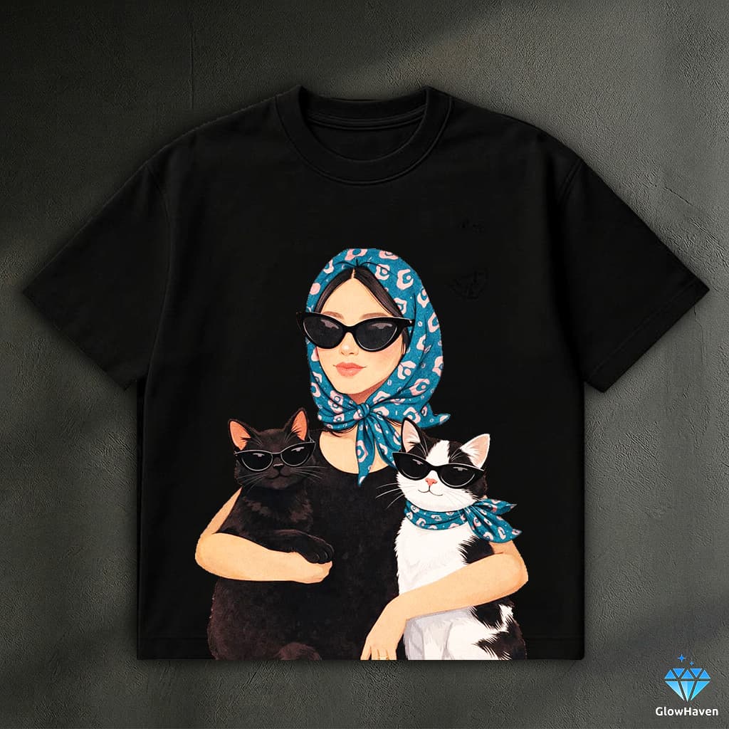 تیشرت دختر و گربه