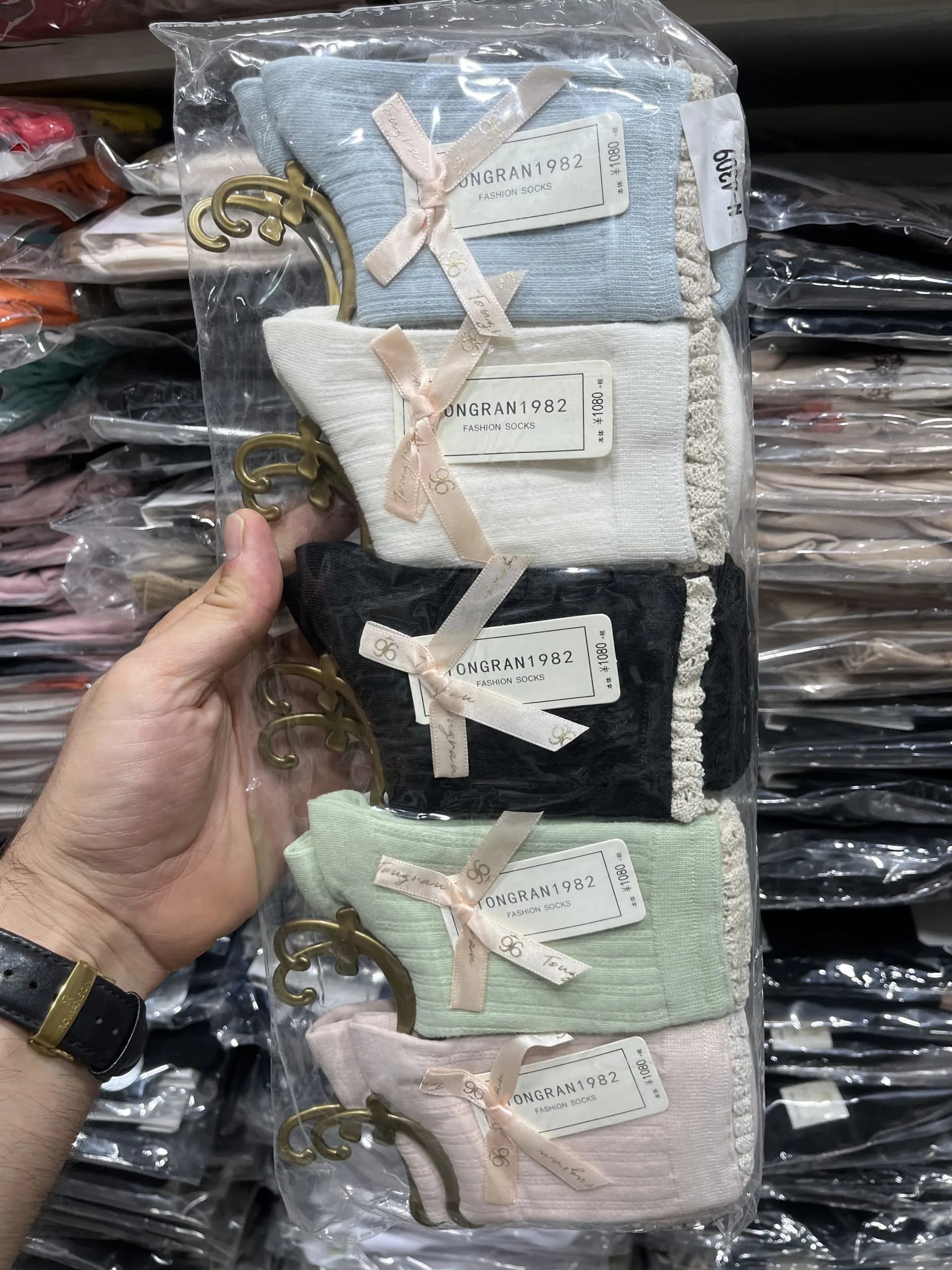 جوراب ساقبلند وارداتی لب توری پاپیون دار رنگ پاستلی|10جفت کد2721