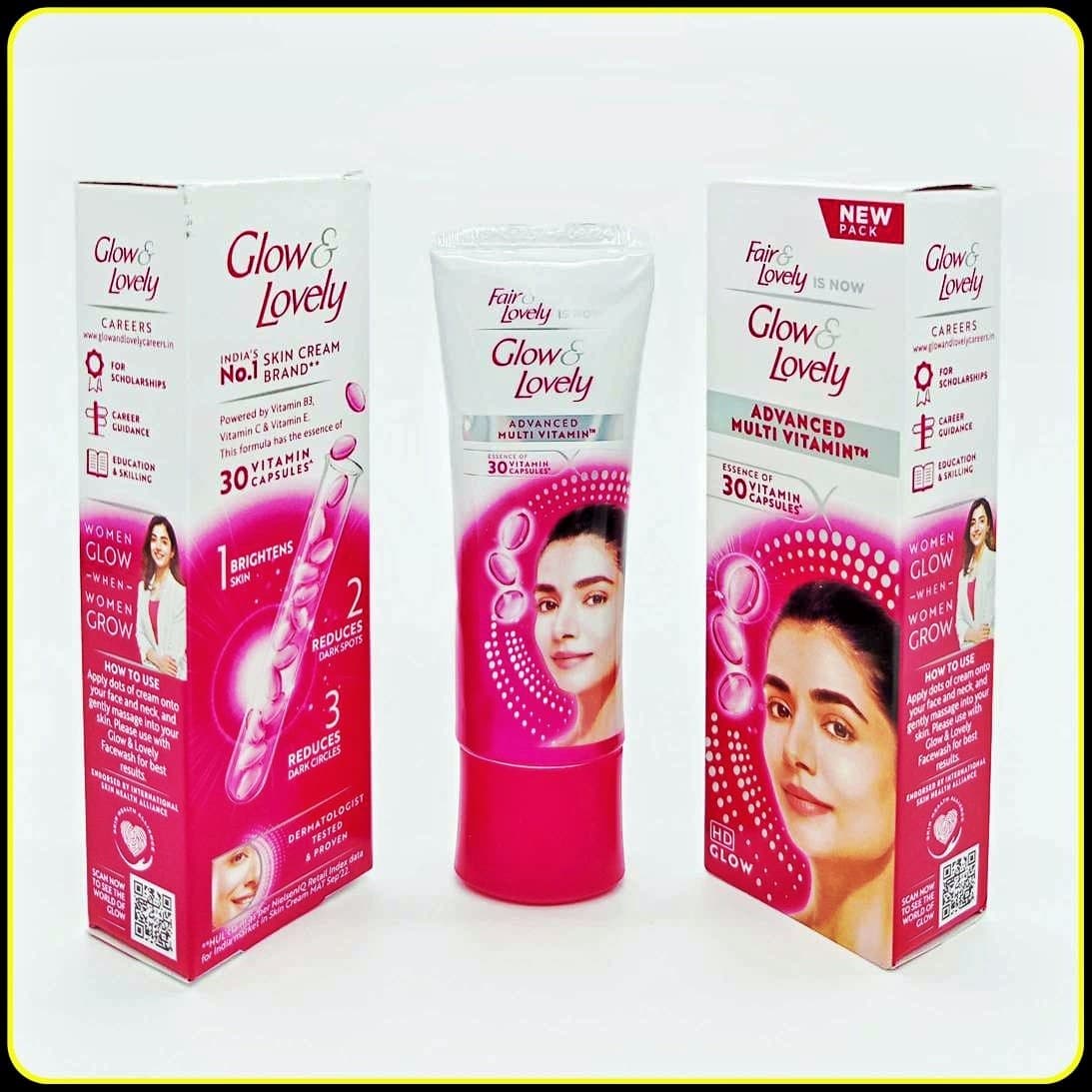 کرم روشن کننده گلو اند لاولی Glow & Lovely Advanced Multi Vitamin حاوی ویتامینهای B3 C و E