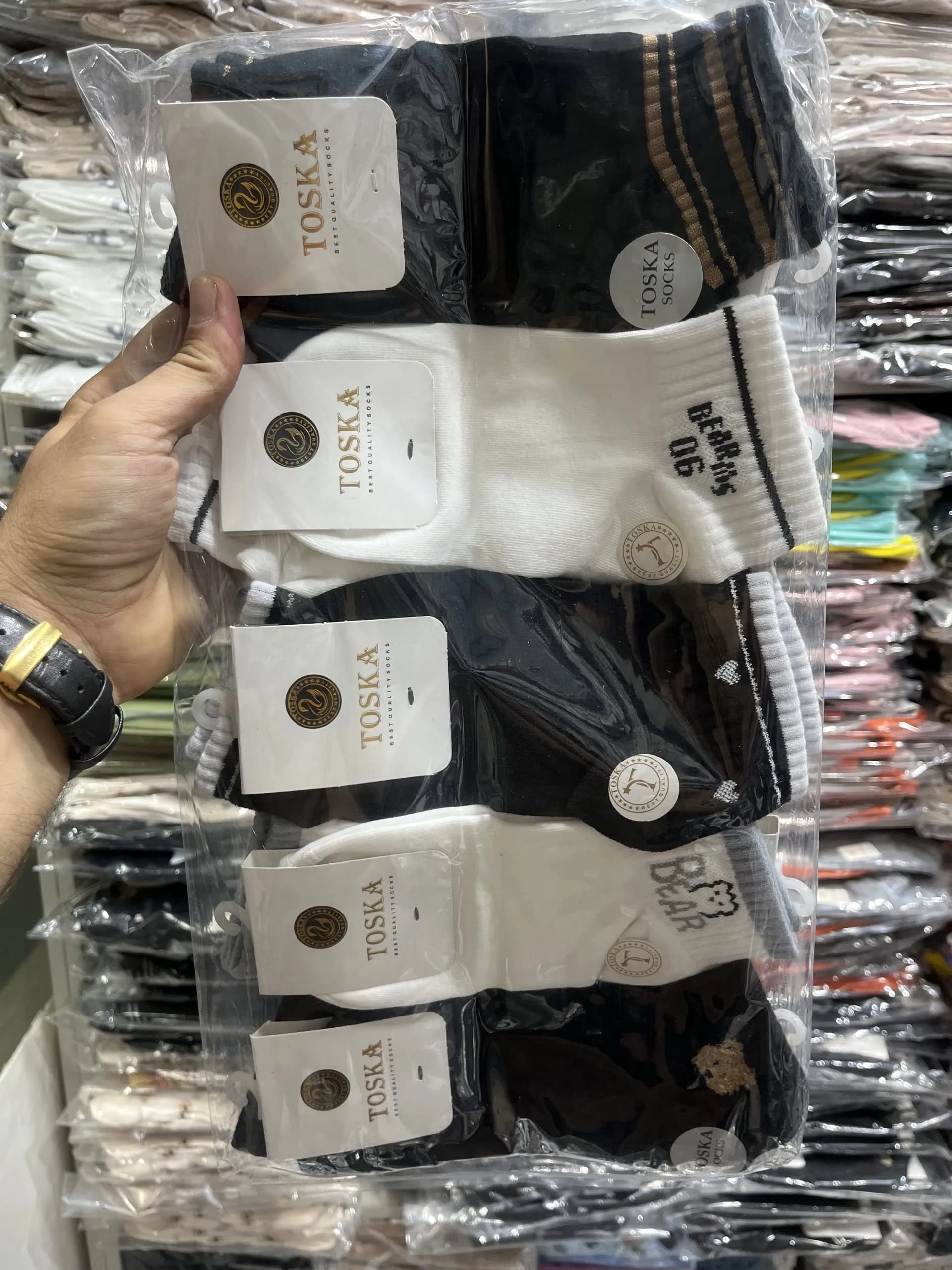 جوراب مچی زنانه(10جفت)سفیدومشکی 5طرح کد2697