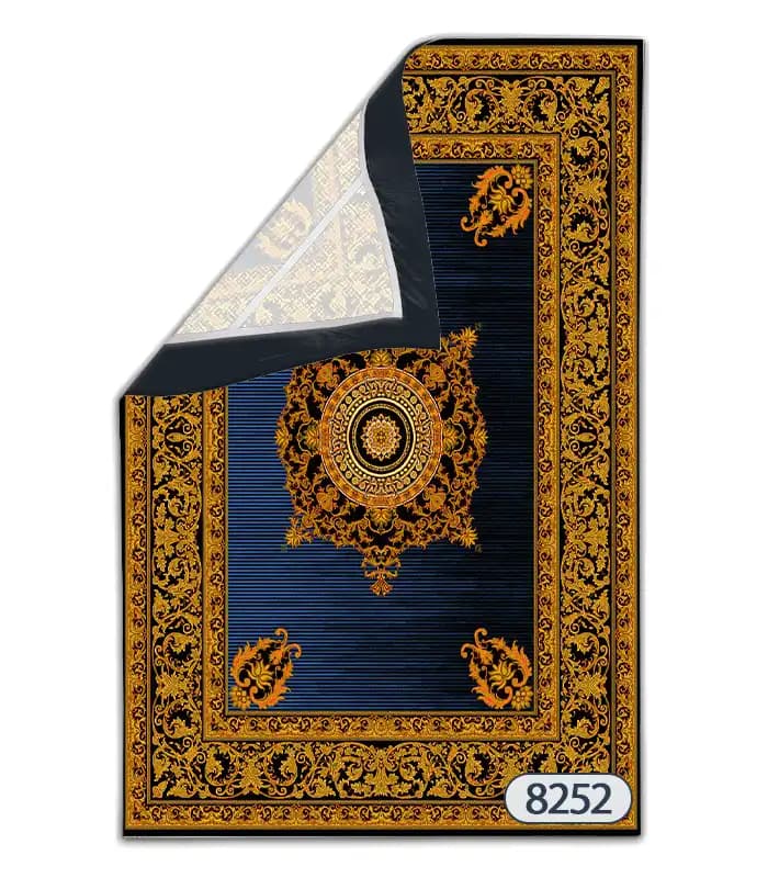 روفرشی کشدار طرح ترک زمینه سرمه ای طلائی کد8252 — تصویر ۲