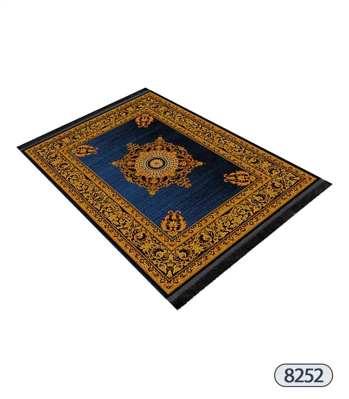روفرشی کشدار طرح ترک زمینه سرمه ای طلائی کد8252 — تصویر ۴