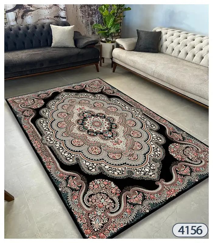 روفرشی کشدار طرح ترک زمینه سرمه ای ای فرشهای کهنه کد4156 — تصویر ۴