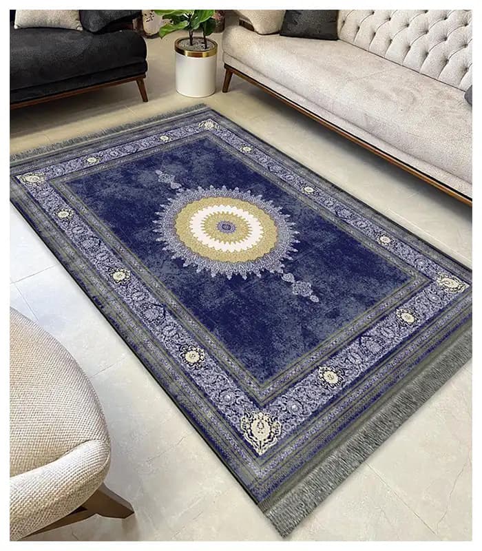 فرشینه کلاسیک نقشه اصفهان کرم آبی کد 8150 — تصویر ۲