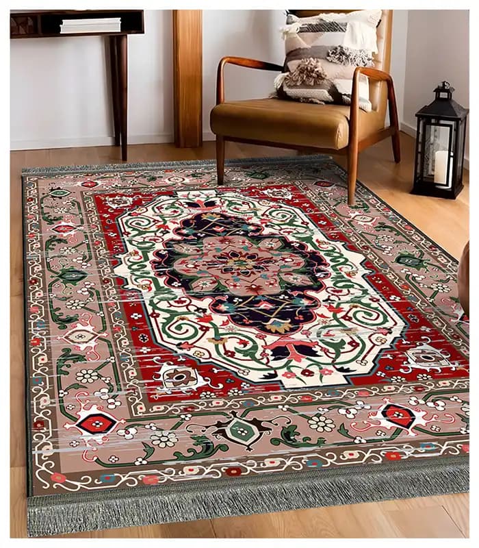 فرشینه کلاسیک نقشه اسلیمی کرم پیازی وینتیج کد4060 — تصویر ۲