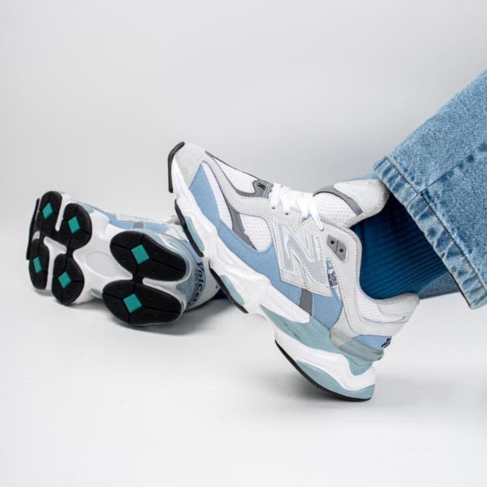کفش و کتونی مردانه و زنانه چرم طبیعی مدل نیوبالانس 9060 NEW BALANCE رنگ طوسی آبی کد 8935 — تصویر ۴