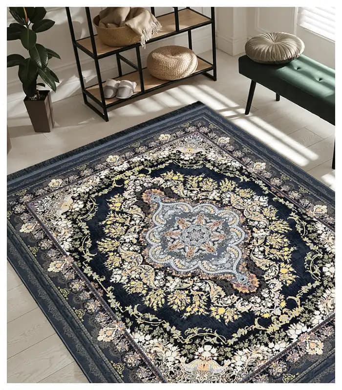 فرشینه پرمیوم کلاسیک مشکی طلائی کد4047 — تصویر ۲