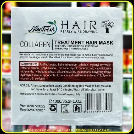ماسک مو کلاژن کراتین نایس‌فِرش NiceFresh مدل Treatment Hair Mask حجم 1000 گرم — تصویر ۲