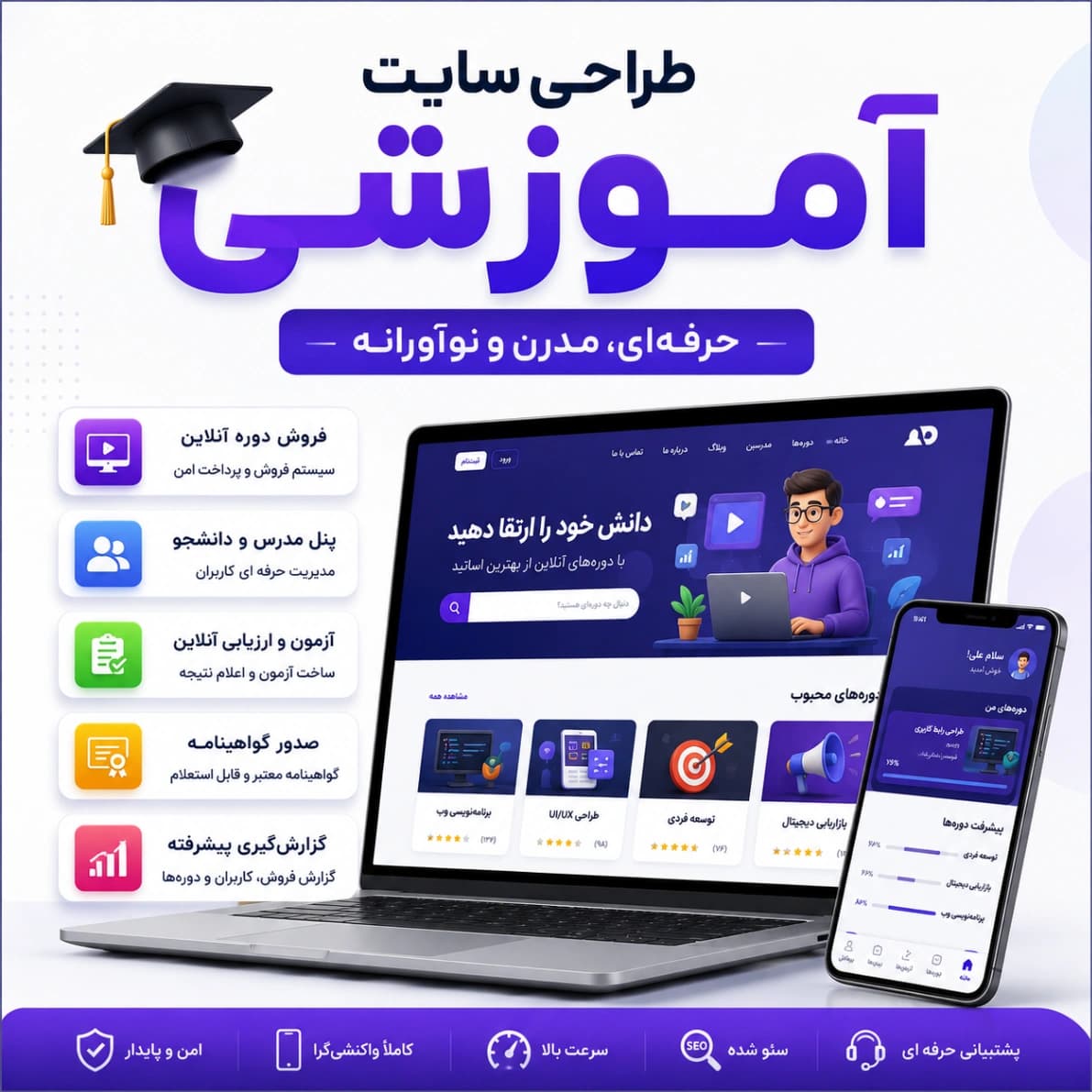 طراحی سایت آموزشی حرفه‌ای با امکانات مدرن و نوآورانه