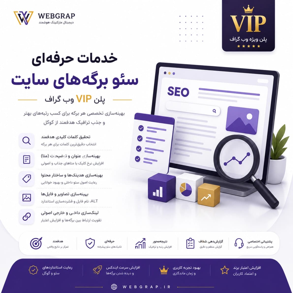 خدمات حرفه‌ای سئو برگه‌های سایت | پلن VIP وب گراف — تصویر ۲