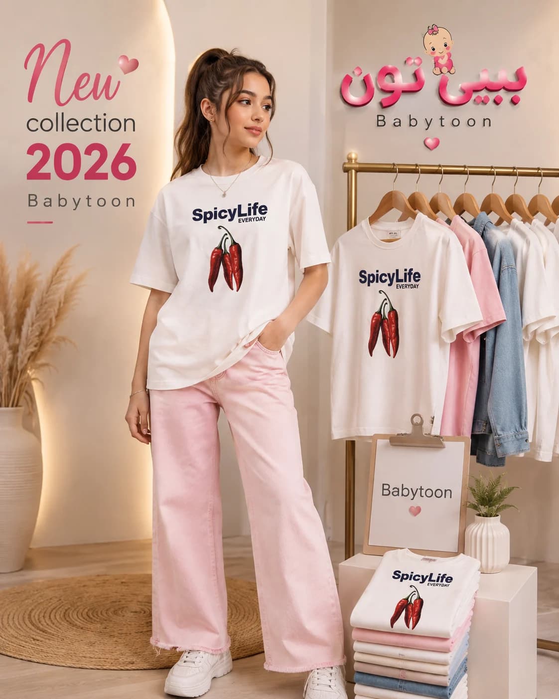 تیشرت فری سایز زنانه طرح فلفل کد ۱۰۴۵ — تصویر ۲