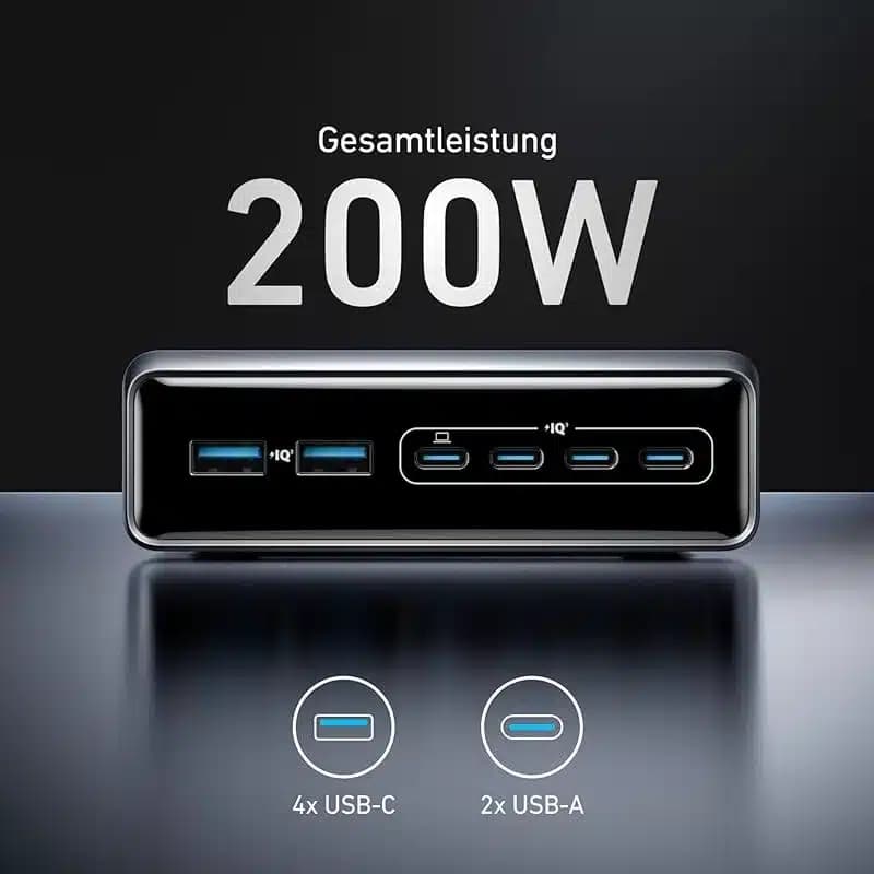 هاب شارژ 6 پورت انکر Anker Prime Charger 200W 6 – Port GaN Charging Station مدل A2683 — تصویر ۴