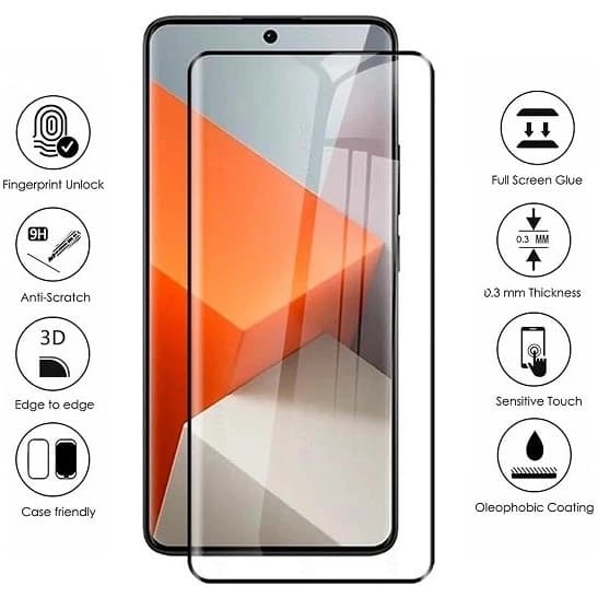 محافظ صفحه نمایش شیائومی مدل Redmi Note 14 Pro گلس خمیده فول چسب