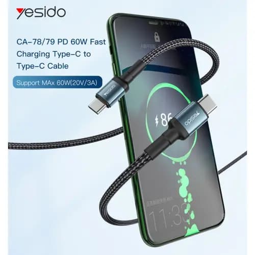 کابل تبدیل دوسر Type-C یسیدو YESIDO CA78 طول 1.2 متر — تصویر ۳