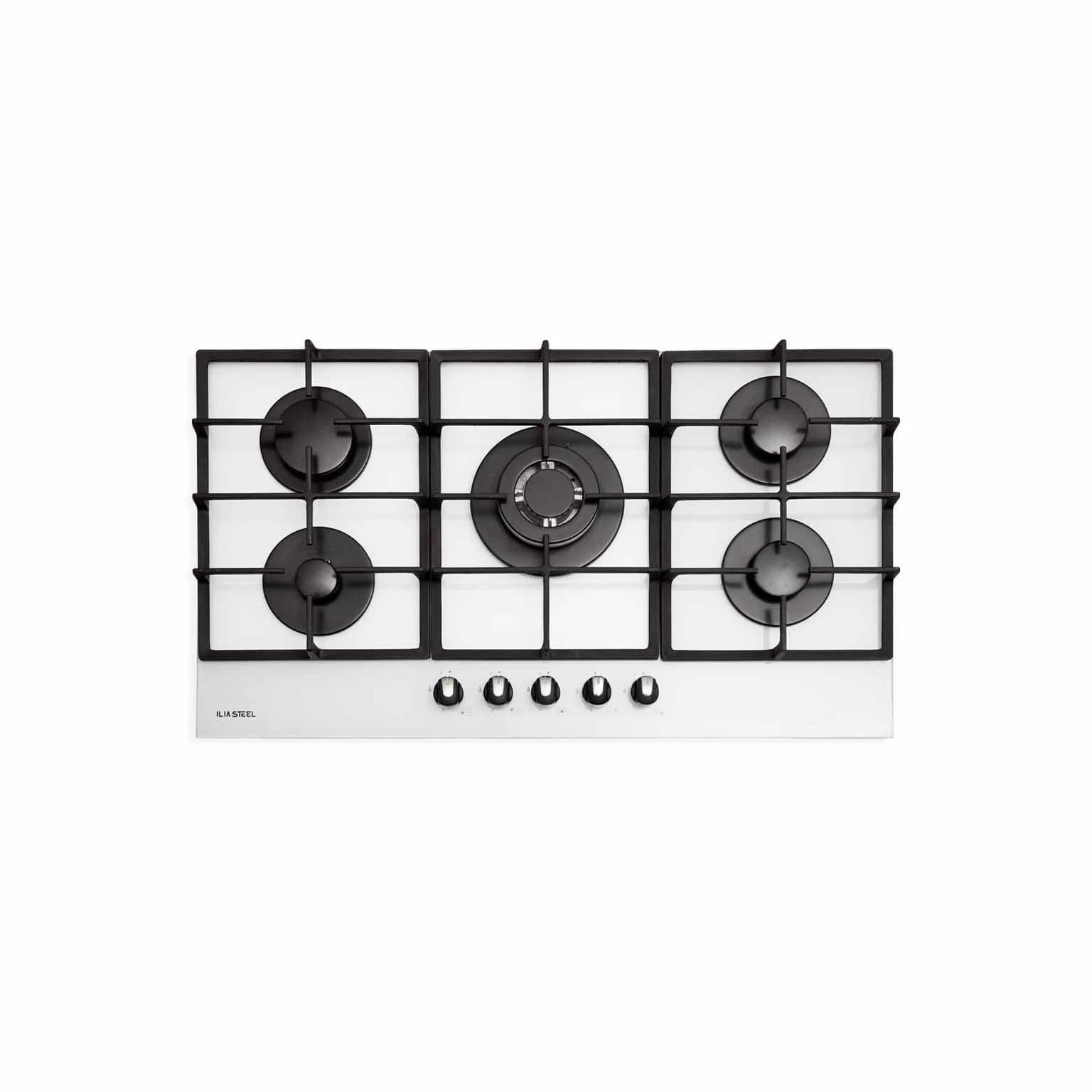 اجاق گاز رومیزی ایلیا استیل مدل G527 W (شیشه‌ای سفید ۵ شعله) 51×90