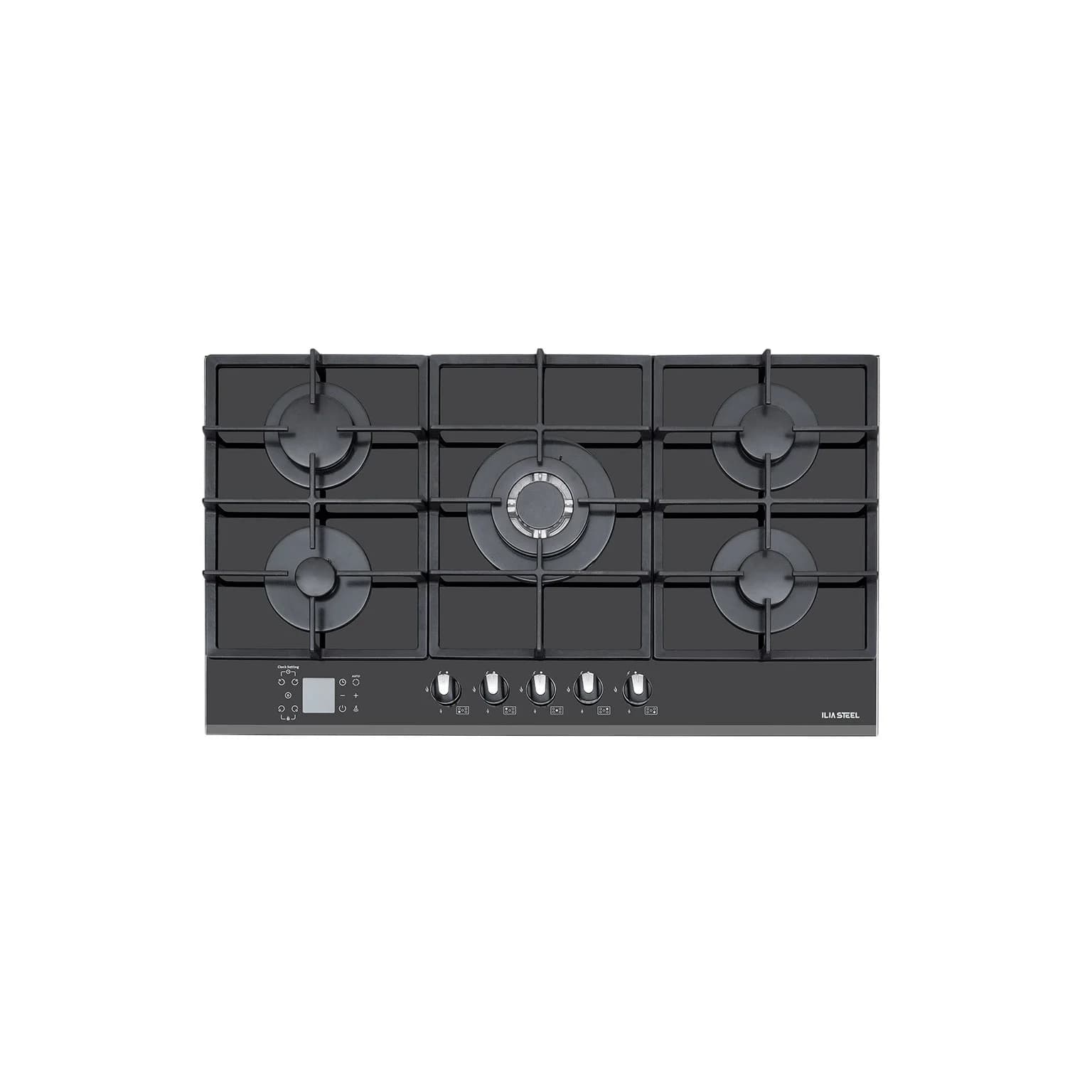 اجاق گاز رومیزی ایلیا استیل مدل G527 RF (شیشه‌ای ۵ شعله تایمردار) 51×90