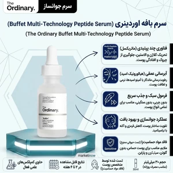 سرم بافه اوردینری (The Ordinary Buffet Multi-Technology Peptide Serum)