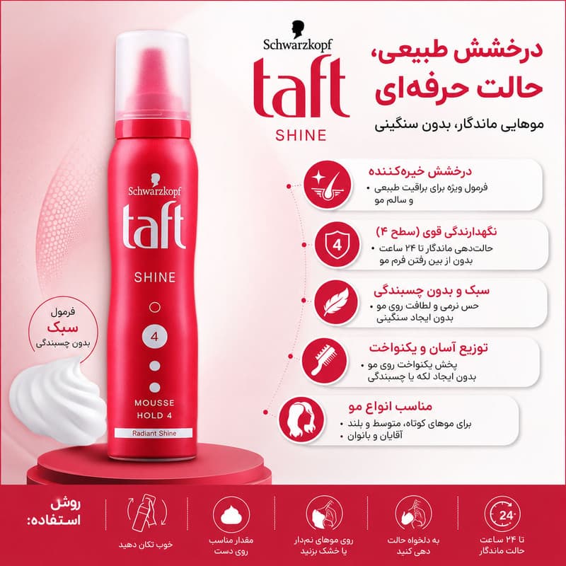 موس مو درخشان کننده تافت مدل Shine 4 مناسب انواع مو حجم 200 میلی‌لیتر — تصویر ۲