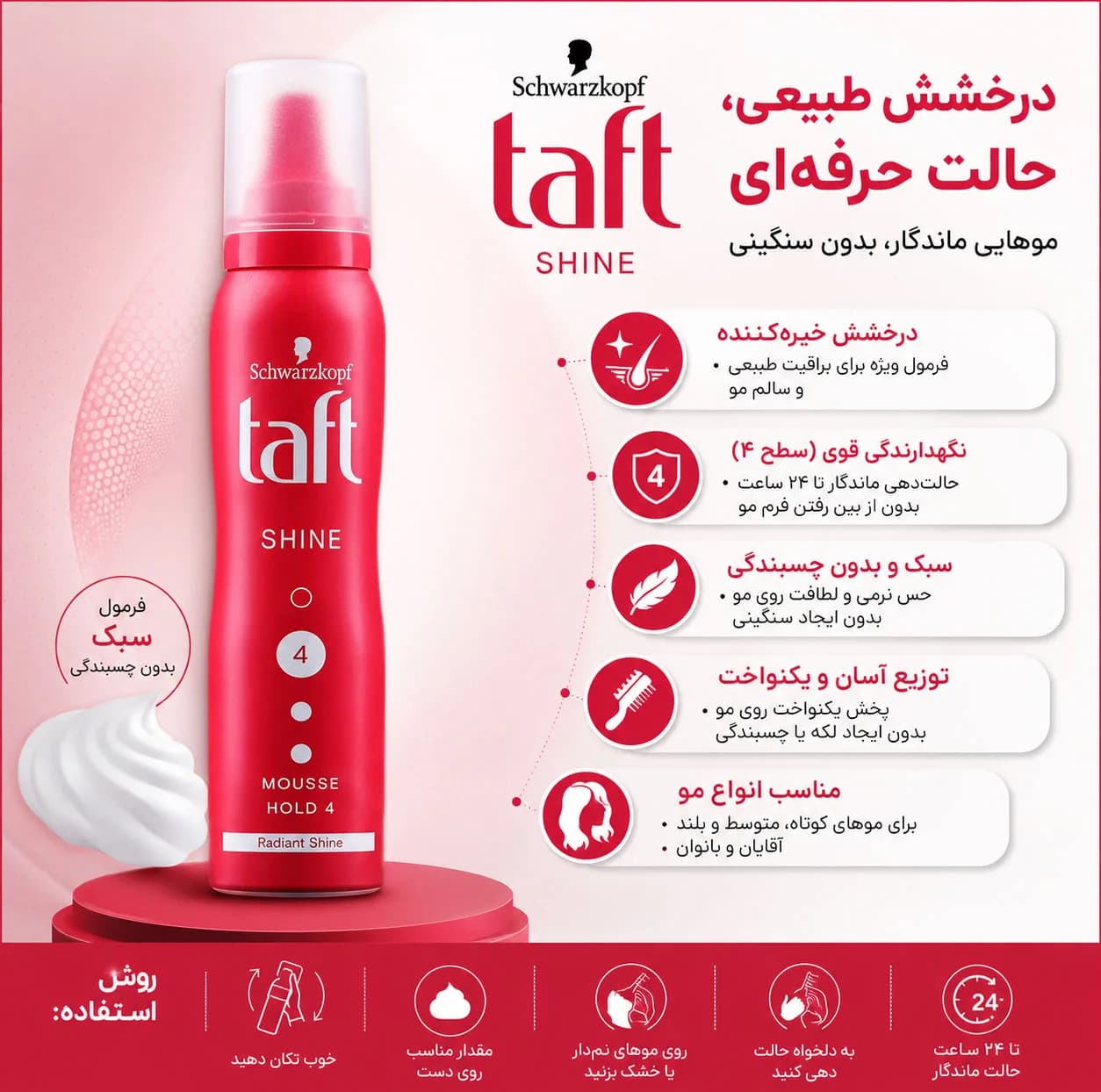 موس مو درخشان کننده تافت مدل Shine 4 مناسب انواع مو حجم 200 میلی‌لیتر — تصویر ۴