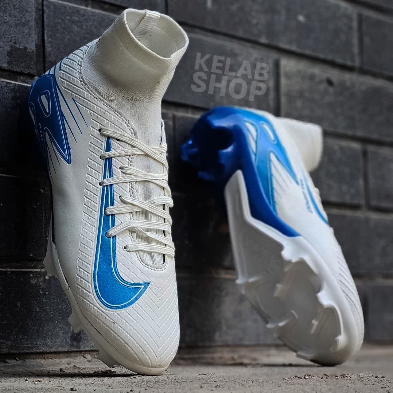 کفش فوتبال نایک مرکوریال ویپور ۱۶ سفید آبی Nike Mercurial vapor 16 (ساقدار) — تصویر ۳