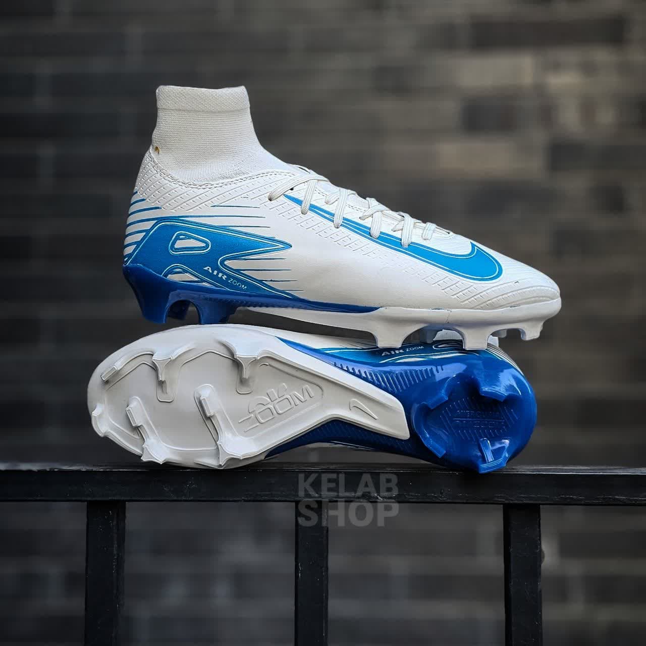 کفش فوتبال نایک مرکوریال ویپور ۱۶ سفید آبی Nike Mercurial vapor 16 (ساقدار)