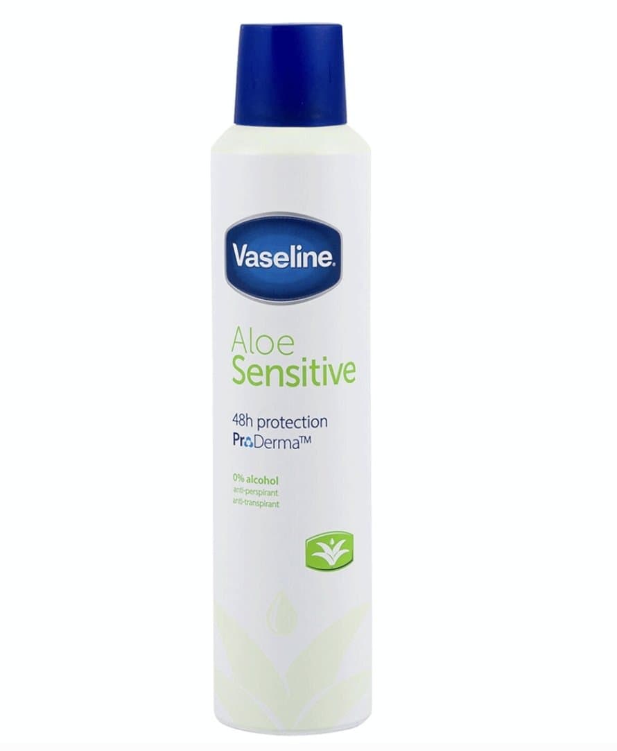 اسپری ضد تعریق زنانه وازلین vaseline مدل ALOE SENSITIVE با عصاره آلوئه‌ ورا، حجم 250ML