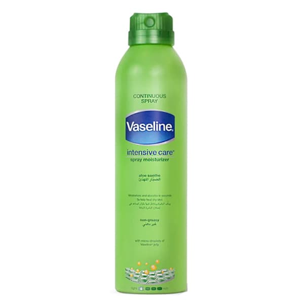 اسپری لوسیون بدن آلوئه ورا وازلین Vaseline آبرسانی قوی و فاقد چربی احیای پوست آسیب دیده، حجم 190ML