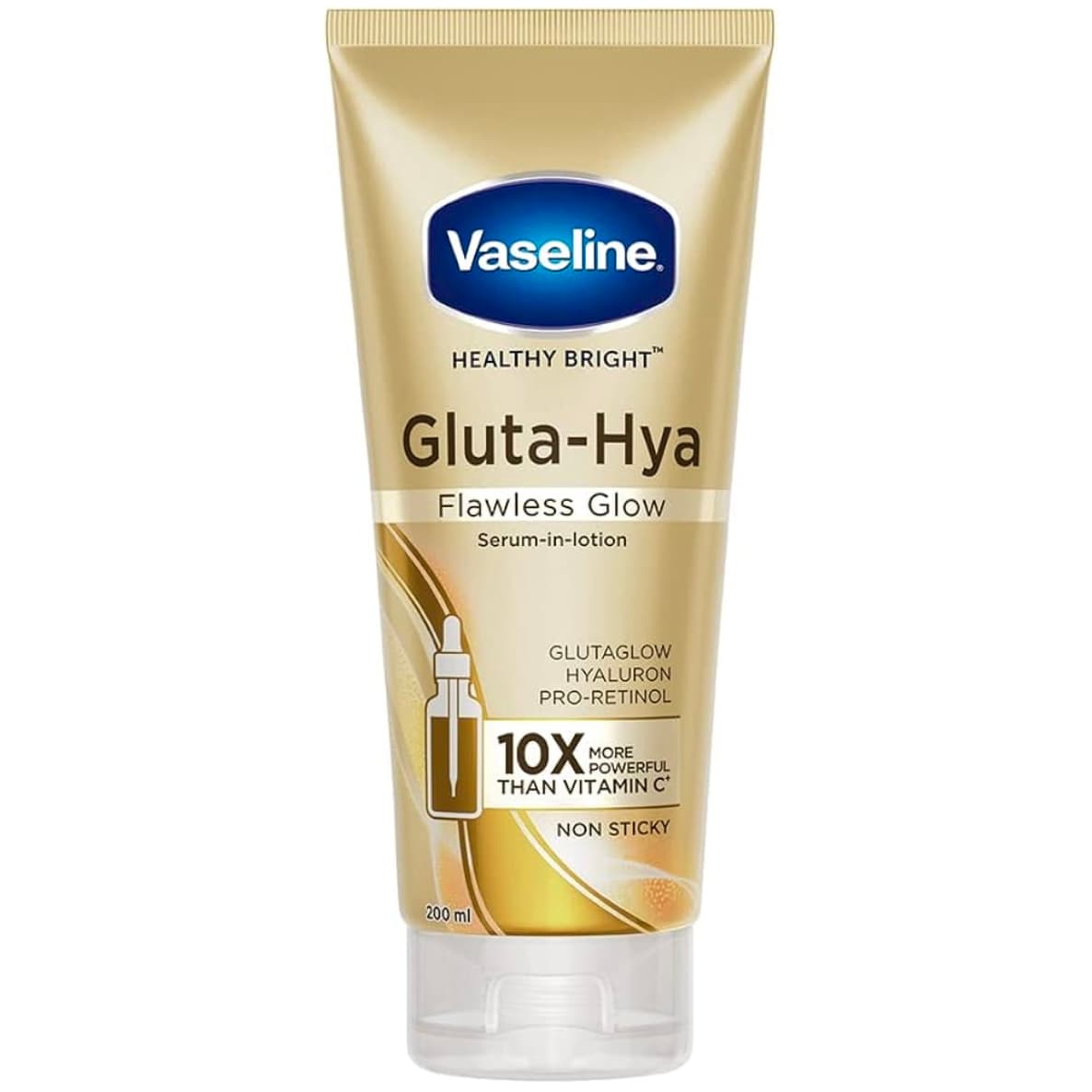 لوسیون سرمی طلایی وازلین Vaseline مدل Gluta-Hya غنی از گلوتاتیون و هیالورون، حجم 330ML