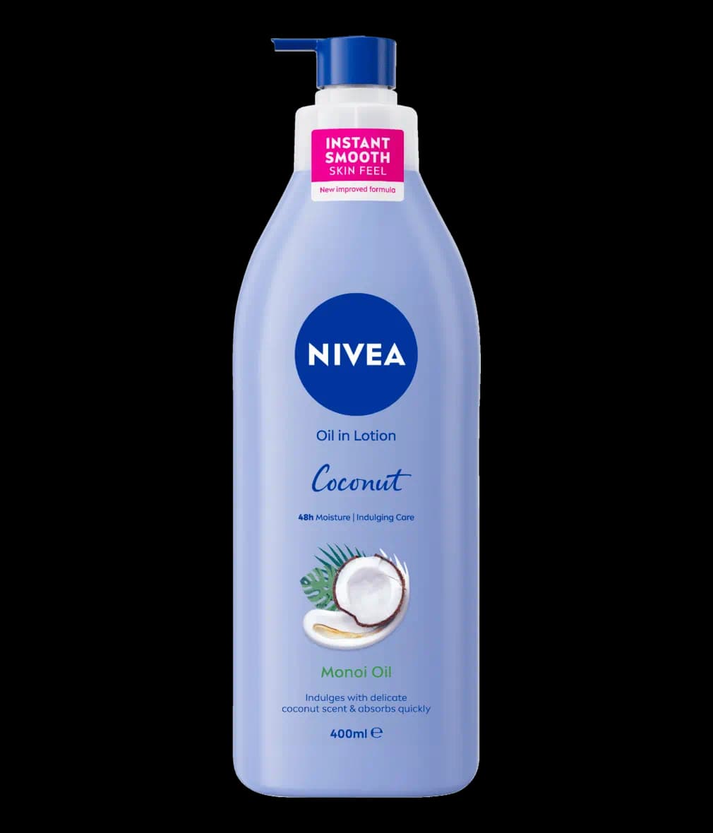 لوسیون بدن نیوا، مدل Coconut آبرسان و درخشان کننده حاوی عصاره نارگیل مناسب انواع پوست، حجم 400ML