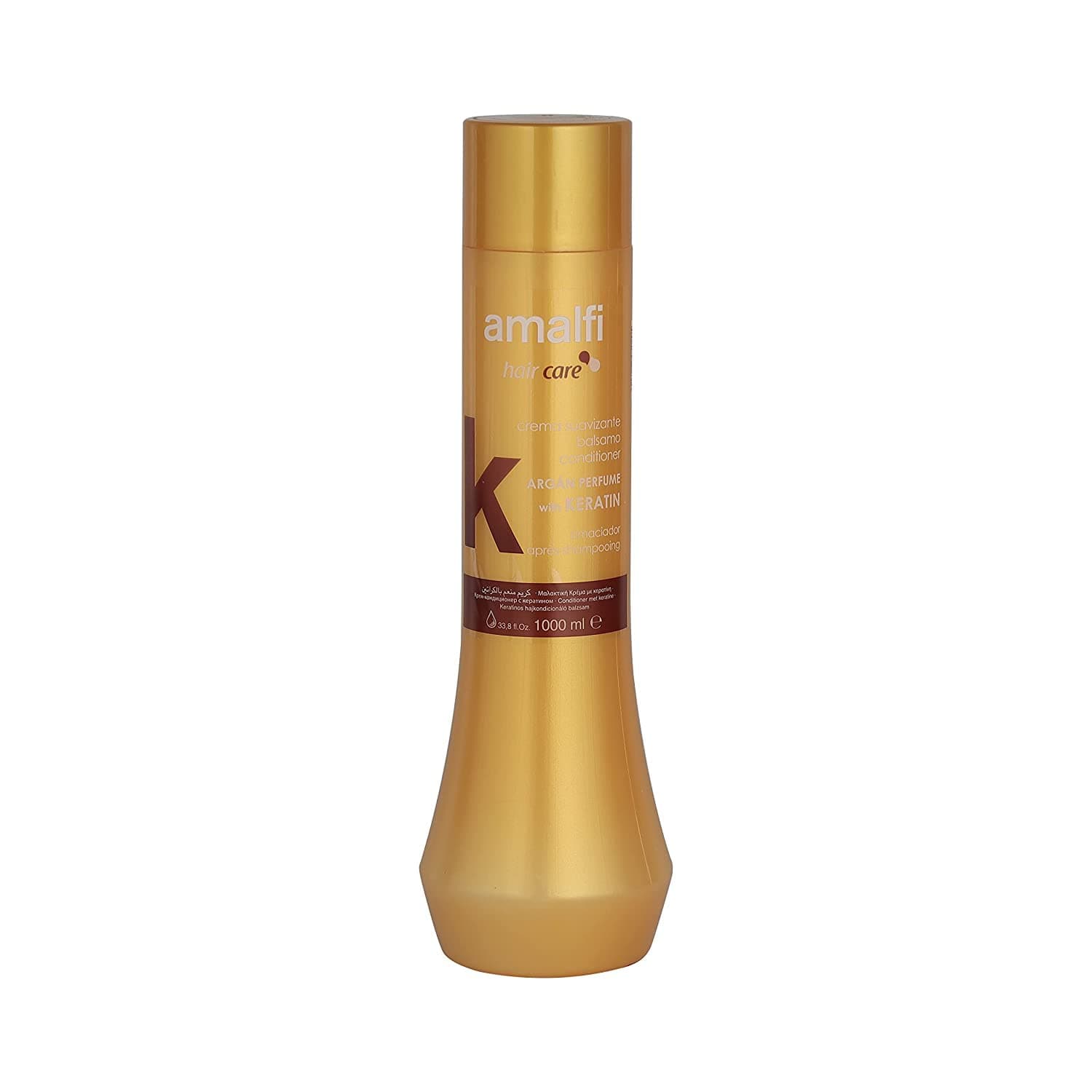 نرمکننده مو طلایی آمالفی Amalfi حاوی روغن آرگان سهگانه مناسب موهای فر و گره خورده، حجم 1000ML