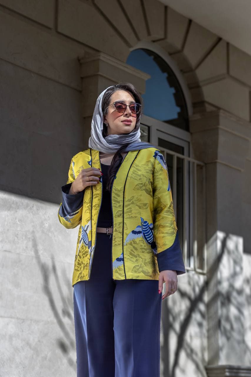 کت ژاکارد مجلسی خردلی چکاوک