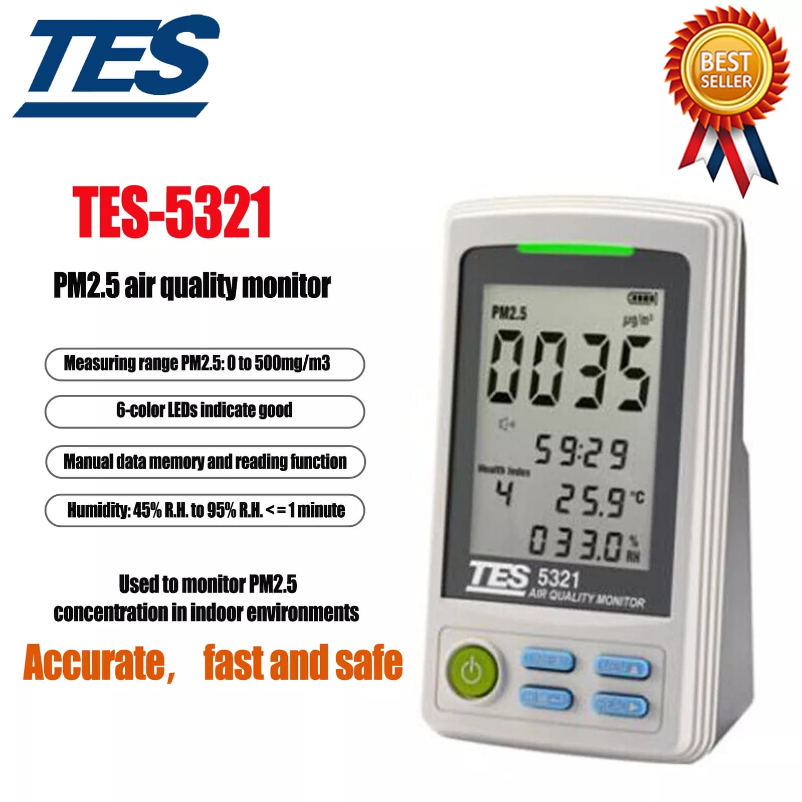 کیفیت سنج هوا ذرات PM2.5 مدل TES-5321 ساخت کمپانی TES تایوان — تصویر ۳