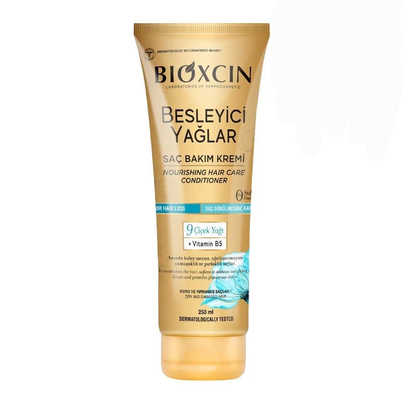 ماسک مو بیوکسین Bioxcin طلایی تیوپی، حجم دهنده مو حاوی روغن 9 گیاه، حجم 250ML