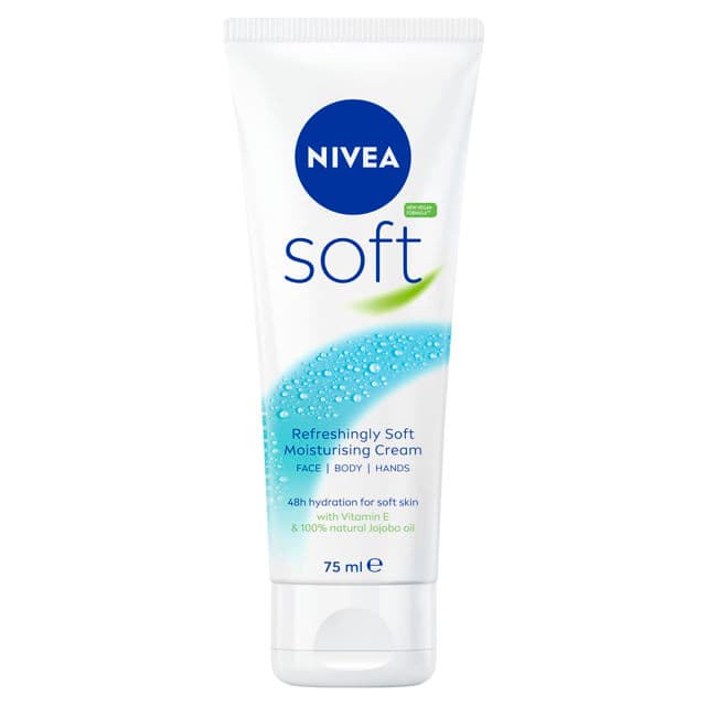 کرم نیوا NIVEA مرطوب کننده و آبرسان تیوپی دست و صورت مدل SOFT حاوی ویتامین E، حجم 75ML