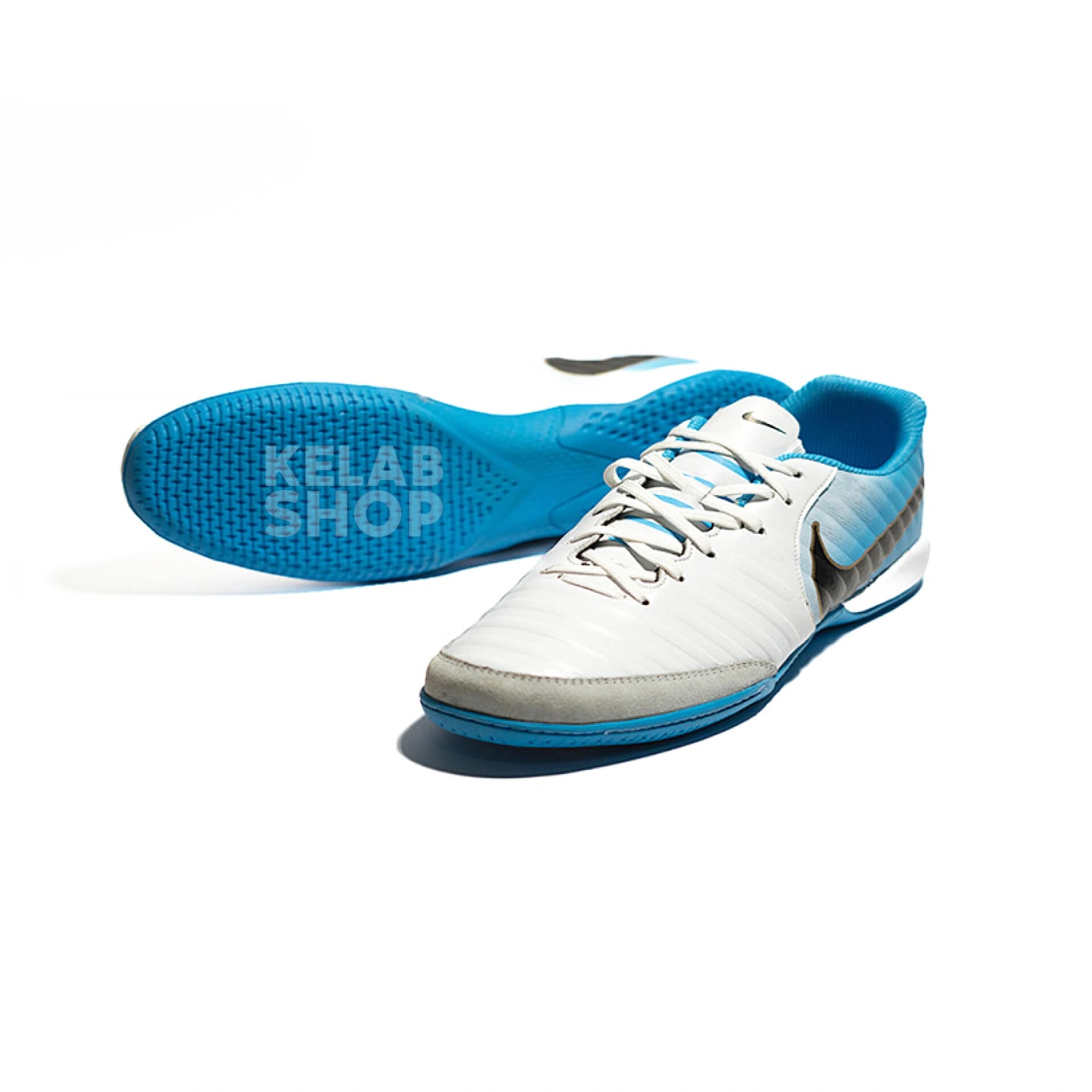 کفش سالنی تمپو ایکس سفید آبی Nike Tiempo X