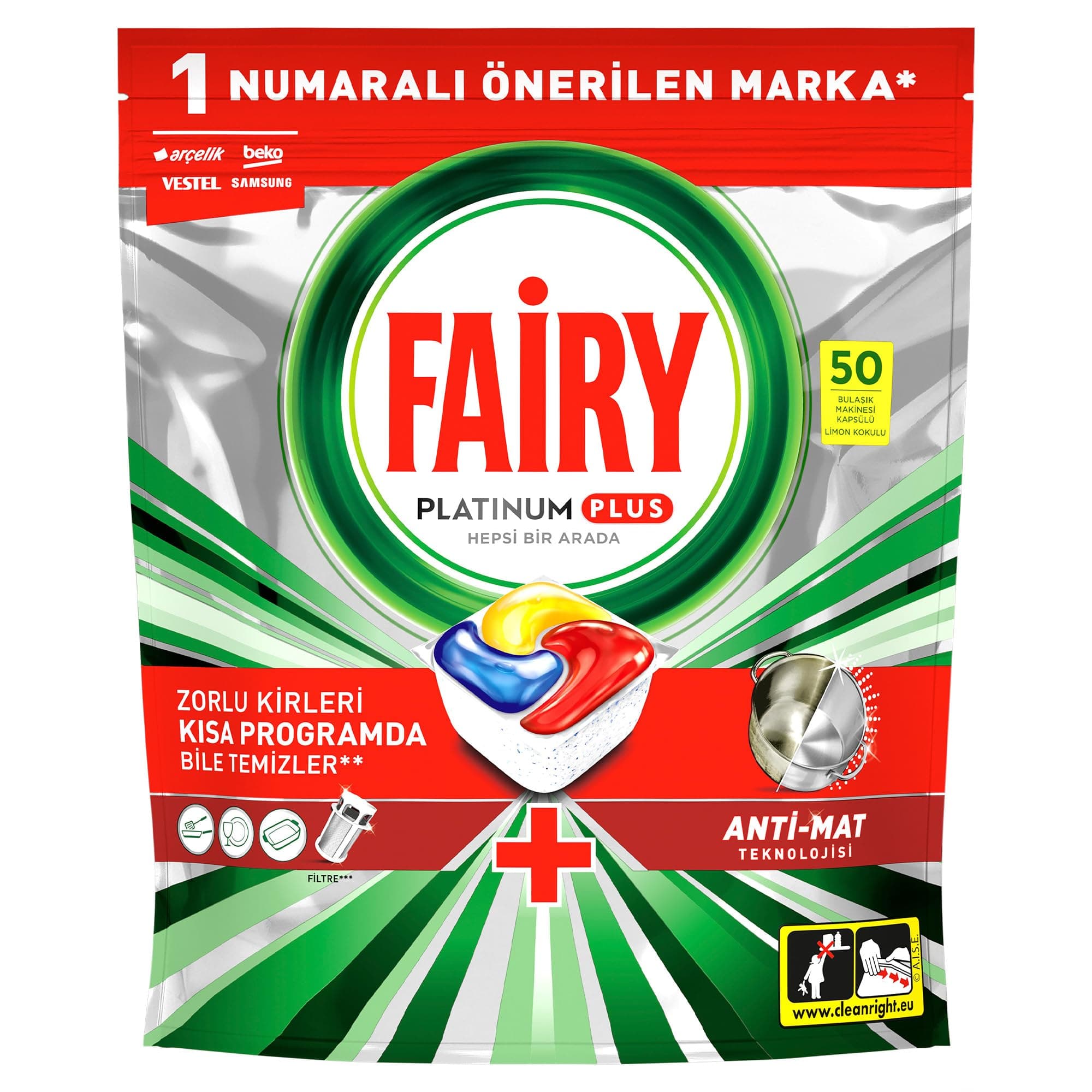 قرص ماشین ظرفشویی فیری FAiRY پلاتینیوم پلاس Platinum Plus با رایحه لیمویی، بسته 50 عددی — تصویر ۲