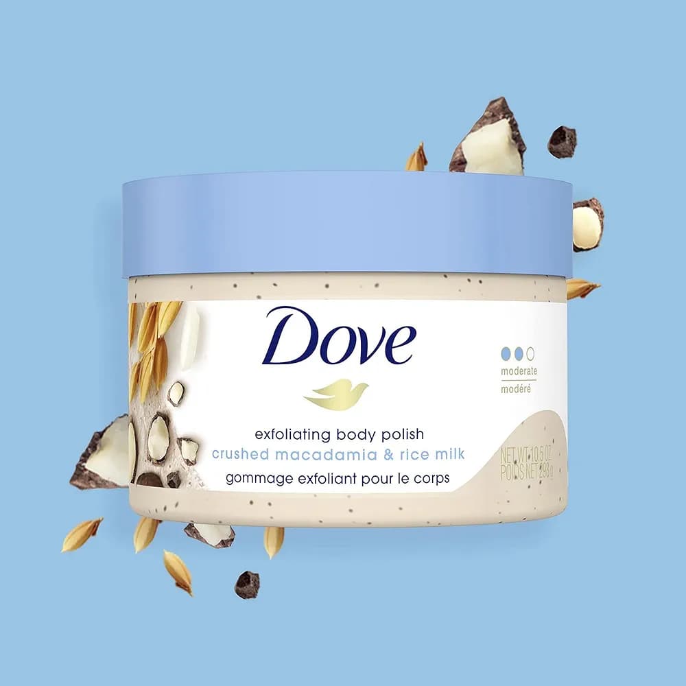 اسکراب بدن داو Dove، لایه بردار و حاوی ماکادمیا و شیر برنج، حجم 298 گرم — تصویر ۳