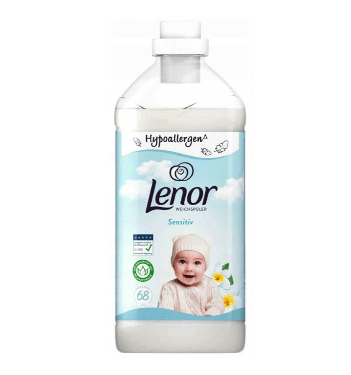 مایع نرم کننده و خوشبو کننده لباس لنور Lenor مدل Sensitive مناسب لباس کودک، حجم 1700ML