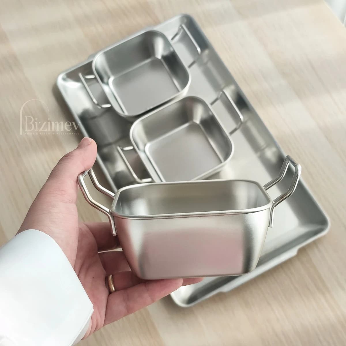 مزه خوری مربع دسته دار استیل — تصویر ۳