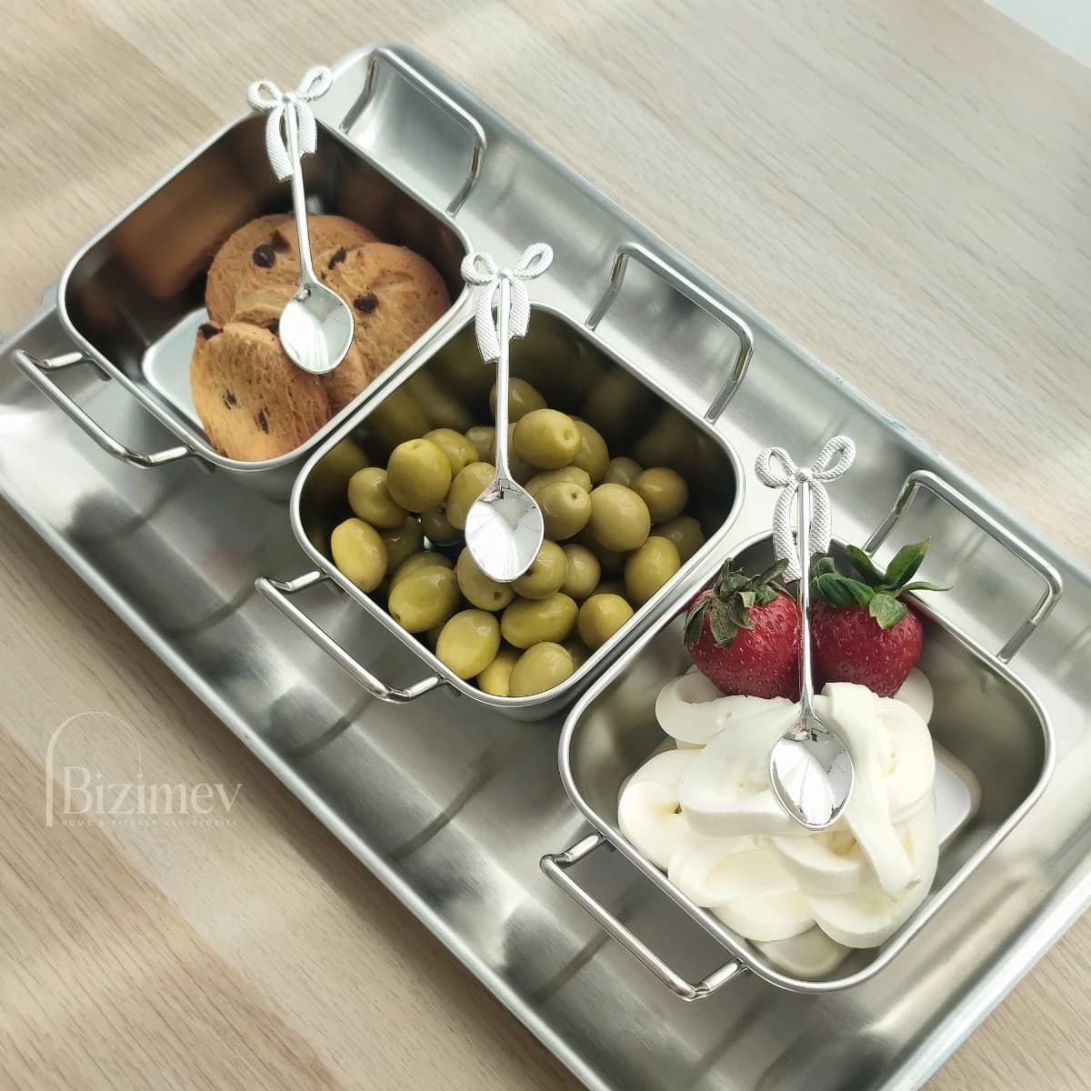 مزه خوری مربع دسته دار استیل — تصویر ۴