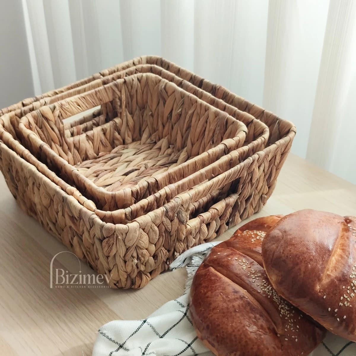 سبد حصیری دسته دار مربع — تصویر ۳