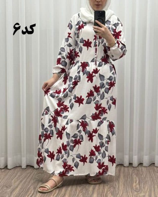 پیراهن نخی گلدار پامچال J7452 — تصویر ۷