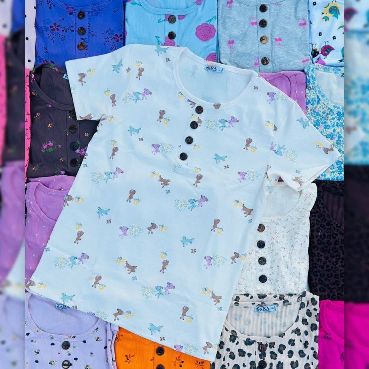 تیشرت یقه گرد ZARA دکمه چوبی عمده (پک 6 عددی) — تصویر ۵