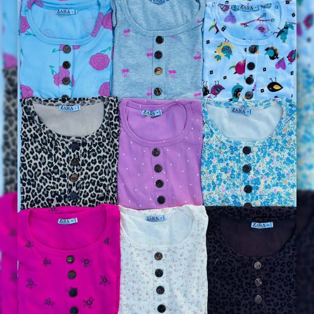 تیشرت یقه گرد ZARA دکمه چوبی عمده (پک 6 عددی) — تصویر ۹