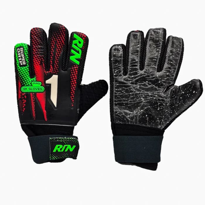 دستکش دروازهبانی پسرانه RIN (Rin Pro Super Grip) | کف چرم ضد لغزش دانهدار با پارچه تنفسی و مچبند چسبی — تصویر ۷