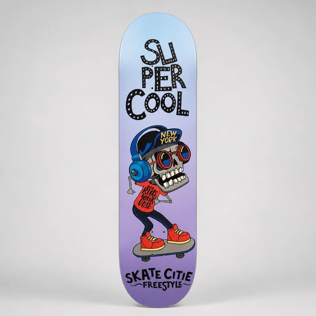 اسکیت بورد چوبی مدل Super Cool Skate City طرح فانتزی اسکلت | اسکیت بورد حرفه‌ای چوب افرا